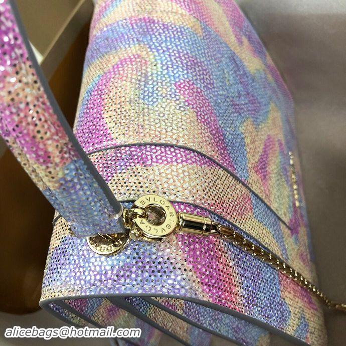 Luxury BVLGARI Serpenti Forever Metallic-leather Shoulder Bag 058962 Multicolor&Purple