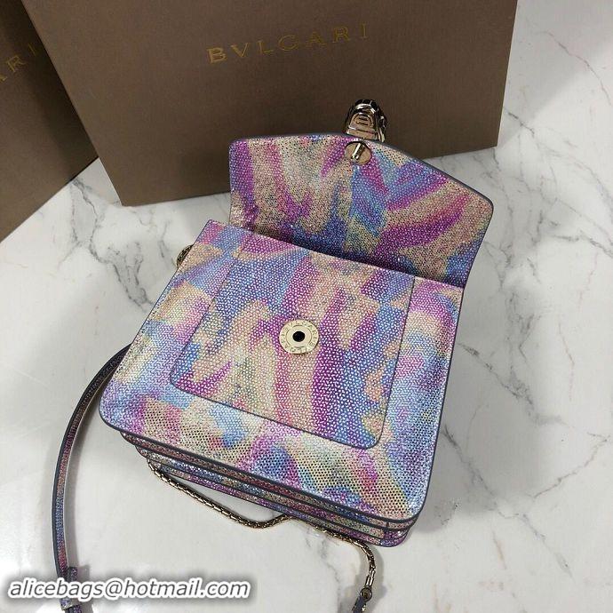 Luxury BVLGARI Serpenti Forever Metallic-leather Shoulder Bag 058962 Multicolor&Purple