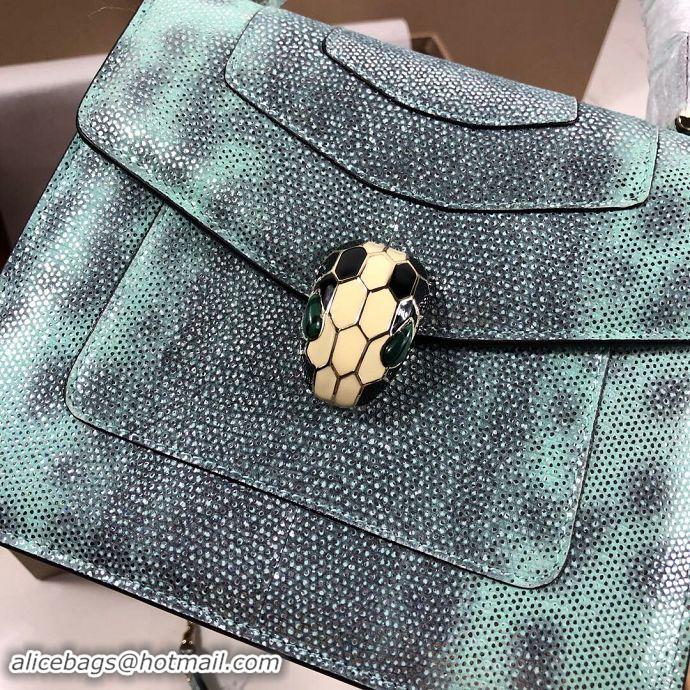 Discounts BVLGARI Serpenti Forever Metallic-leather Shoulder Bag 058962 Green&Black