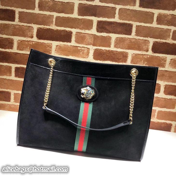 Hot Sell Gucci Suede Web Small Tote Bag 517220 Black With Tiger Head