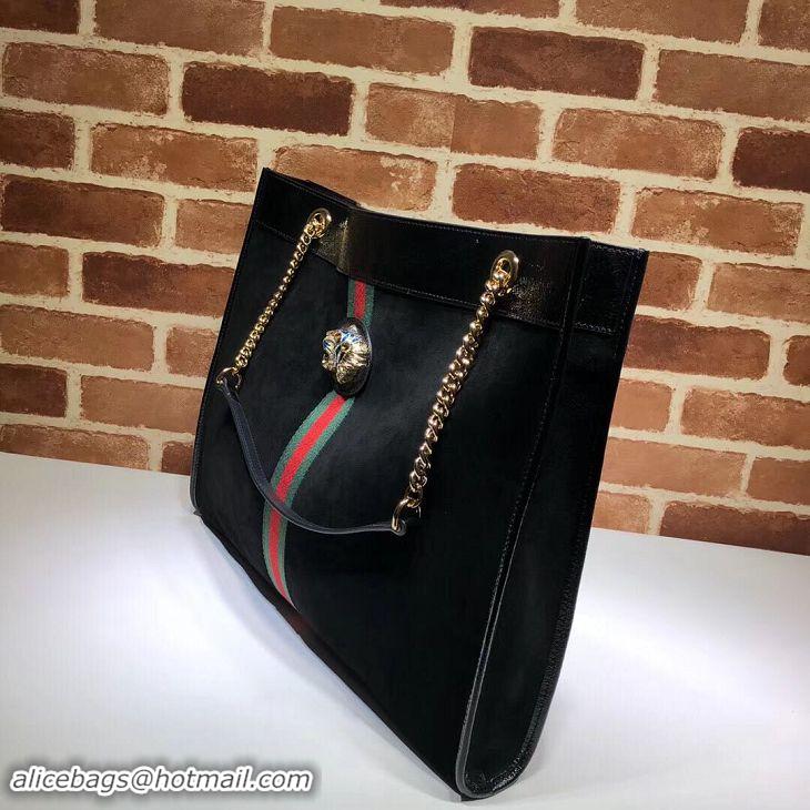 Hot Sell Gucci Suede Web Small Tote Bag 517220 Black With Tiger Head