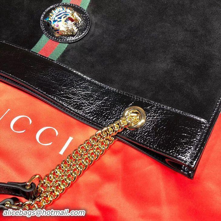 Hot Sell Gucci Suede Web Small Tote Bag 517220 Black With Tiger Head