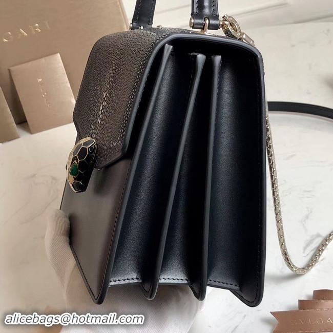 Sumptuous Bvlgari Serpenti Forever Pearl fish skin&Calfskin Leather small crossbody bag 288687 black 