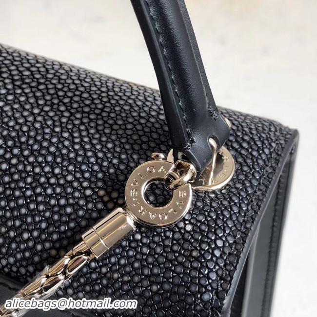 Sumptuous Bvlgari Serpenti Forever Pearl fish skin&Calfskin Leather small crossbody bag 288687 black 