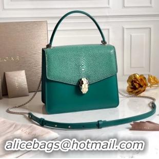 Classic Bvlgari Serpenti Forever Pearl fish skin&Calfskin Leather small crossbody bag 288687 green