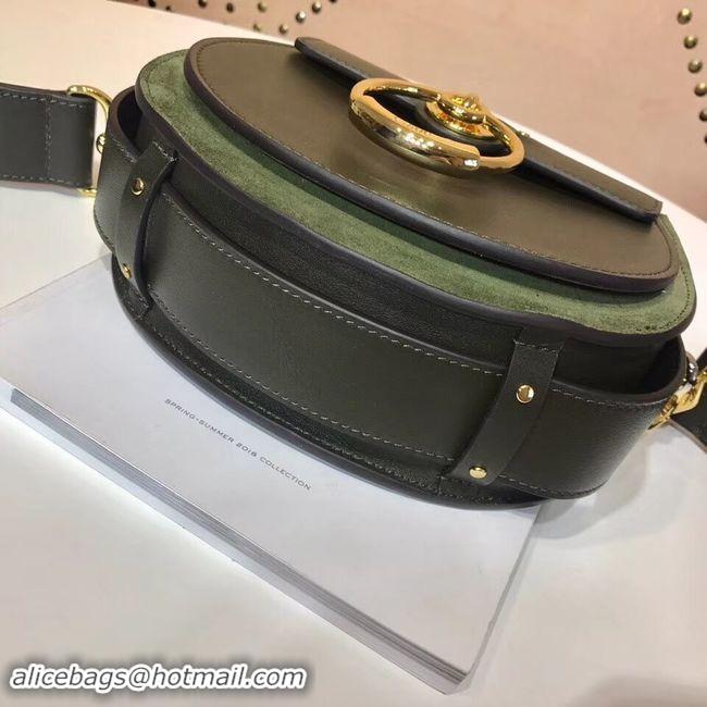 Sumptuous CHLOE Tess Small leather shoulder bag 3E153 Blackish green