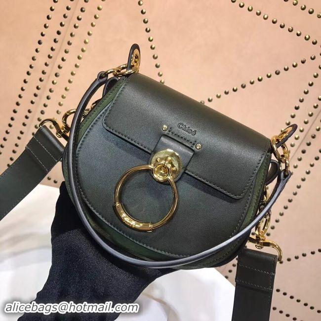 Sumptuous CHLOE Tess Small leather shoulder bag 3E153 Blackish green