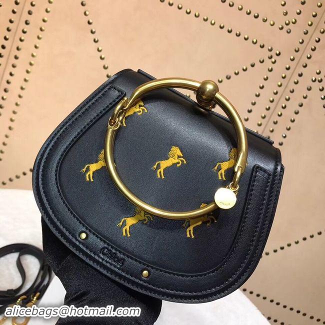 Top Grade CHLOE Small Nile leather Horse bracelet bag 3E1302 black