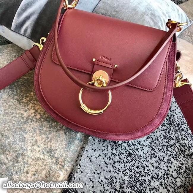 Lowest Price CHLOE Tess leather and suede cross-body bag 3S152 Burgundy