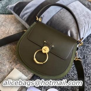 Charming CHLOE Tess leather and suede cross-body bag 3S152 Blackish green