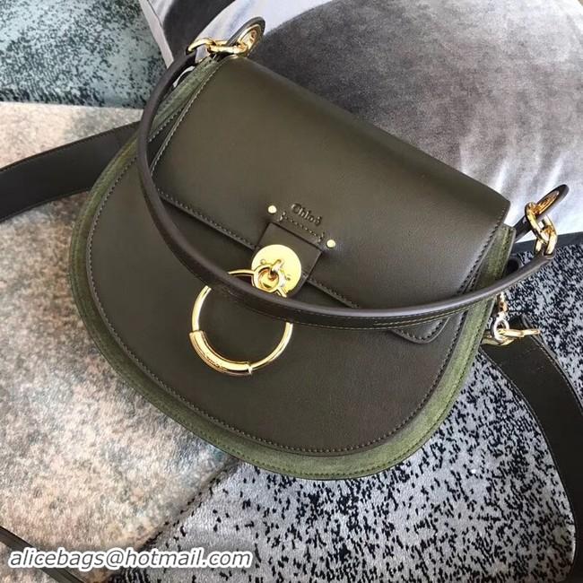 Charming CHLOE Tess leather and suede cross-body bag 3S152 Blackish green