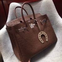 Best Price Hermes Real ostrich leather birkin bag BK35 Chocolates