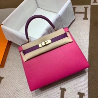 Classic Hermes Kelly 28cm Shoulder Bags Epsom Leather KL28 Plum red&purple