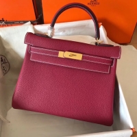 Grade Hermes original Togo leather kelly bag KL32 fuchsia