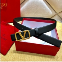 Discount Valentino Width 2.5cm Original Leather VLOGO Belt V7473 Black Gold Hardware