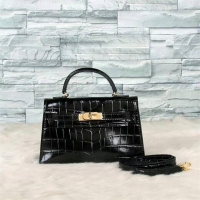 Classic Practical Hermes Kelly 19cm Tote Bag crocodile Leather KL19 Black