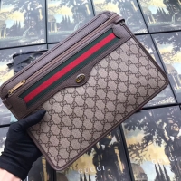 Shop Popular Gucci GG Supreme canvas pouch 597619 brown