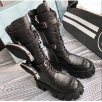 New Fashion Prada Monolith Leather Boots Black Straps with Detachable Nylon Pouches PA892 2019 