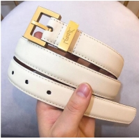 Stylish Yves Saint Laurent Width 2.5CM Logo Leather Belt Y8100 White