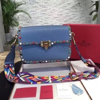 Best Quality VALENTINO Rockstud leather messenger bag 50055 blue