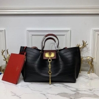 Top Grade VALENTINO Origianl Leather Bag Bar Embossing V0099F Black