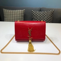 Duplicate SAINT LAURENT Kate croc-embossed leather shoulder bag 474366 red