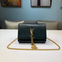 Perfect SAINT LAURENT Kate croc-embossed leather shoulder bag 474366 Blackish Green