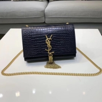 Stylish SAINT LAURENT Kate croc-embossed leather shoulder bag 474366 Royal Blue