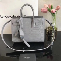 Luxury SAINT LAURENT Crocodile-Embossed Leather Organ Bag 392035 Gray