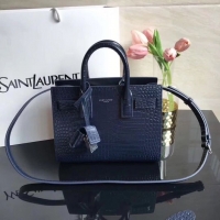 Elegant SAINT LAURENT Crocodile-Embossed Leather Organ Bag 392035 Dark Blue