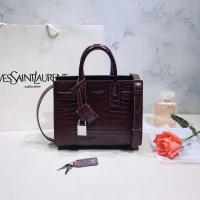 Best Price SAINT LAURENT Crocodile-Embossed Leather Organ Bag 392035 Wine