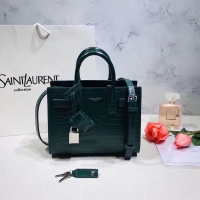 Top Design SAINT LAURENT Crocodile-Embossed Leather Organ Bag 392035 Dark Green