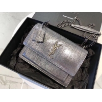 Durable SAINT LAURENT Monogram Sunset medium Silver Wire cross-body Bag 442906 Silver