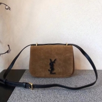 Grade SAINT LAURENT Monogram suede cross-body bag 512853 brown