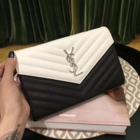 Stylish SAINT LAURENT Monogram quilted leather envelope clutch 26813 Black&white