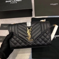 Fashion YSL ENVELOPE SMALL IN MIX MATELASSEGRAIN DE POUDRE EMBOSSED LEATHER 19207 BLACK