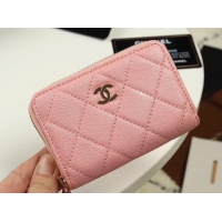 Best Grade Chanel classic card holder Grained Calfskin & Gold-Tone Metal A69271 pink