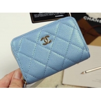 Good Quality Chanel classic card holder Grained Calfskin & Gold-Tone Metal A69271 Blue