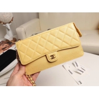 Top Design Chanel classic pouch with handle Lambskin & Gold-Tone Metal AP0364 yellow