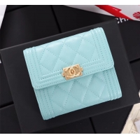 Popular Chanel Calfskin Leather & Gold-Tone Metal A80734 sky blue