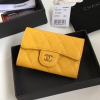 Luxury Hot Chanel card holder Calfskin & Gold-Tone Metal A80799 yellow