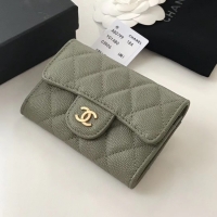 New Style Chanel card holder Calfskin & Gold-Tone Metal A80799 green