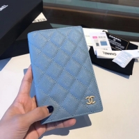 Discount Chanel Calfskin Leather & Gold-Tone Metal Wallet A80385 Light Blue