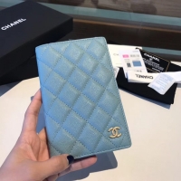 Fashion Chanel Calfskin Leather & Gold-Tone Metal Wallet A80385 Light Sky Blue