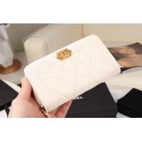 Best Luxury Chanel Calfskin Leather & Gold-Tone Metal Wallet A80566 white