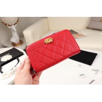 Luxury Chanel Calfskin Leather & Gold-Tone Metal Wallet A80566 red