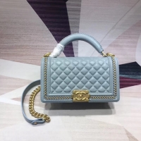 Top Quality Chanel Leboy Original Calfskin leather Shoulder Bag H67086 light blue & gold -Tone Metal