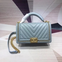 New Style Chanel Leboy Original leather Shoulder Bag V67086 light blue & gold -Tone Metal