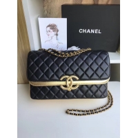 Discount Chanel flap bag Lambskin & Gold-Tone Metal 57276 black&gold