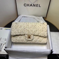 Luxury CHANEL Tweed Calfskin -Tone & Gold-Tone Metal AS1112 white